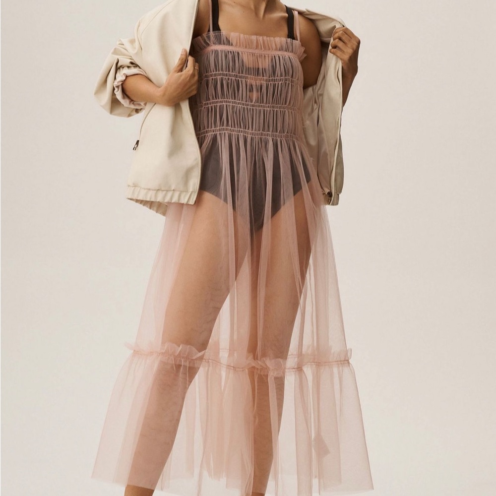 Anthropologie Sheer Smocked Slip Dress